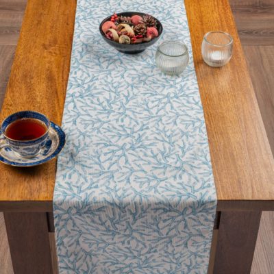 Coral Reef Table Runner in Duck Egg Blue and White