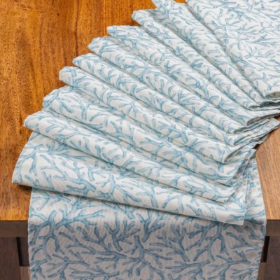 Coral Reef Table Runner in Duck Egg Blue and White