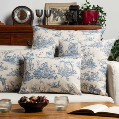 Chateau Toile Cushion in Cornflower Blue