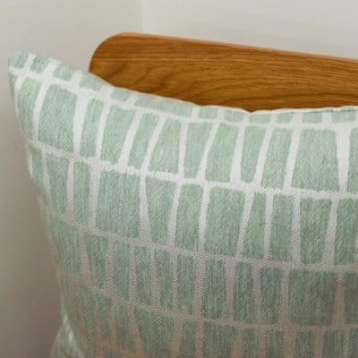 Relaxed Geometric Brickwork Cushion in Mineral Blue