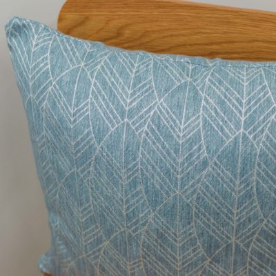 Boho Scandi Woven Leaf Cushion in Duck Egg Blue