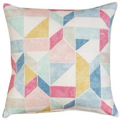 Pastel Geometric Block Print Cushion in Purple Pink