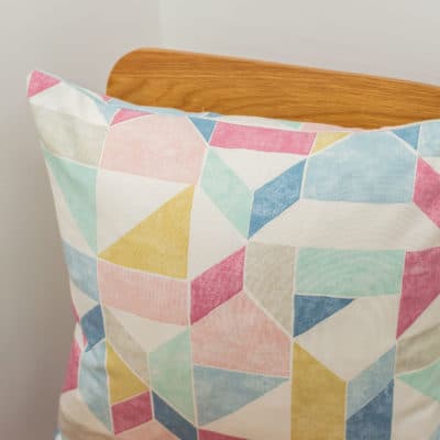 Pastel Geometric Block Print Cushion in Purple Pink