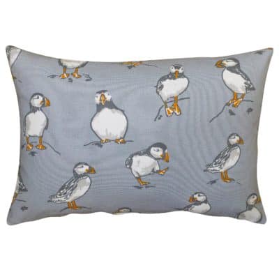 Puffins Boudoir Cushion in Light Grey