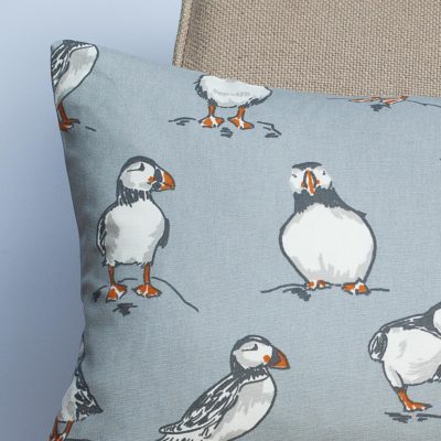 Puffins Boudoir Cushion in Light Grey