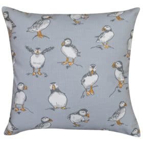 Puffins Cushion in Light Grey