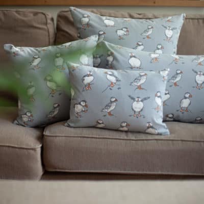 Puffins Cushion in Light Grey
