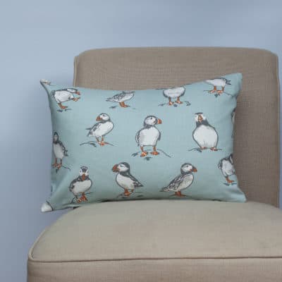 Puffins Boudoir Cushion in Mineral Blue