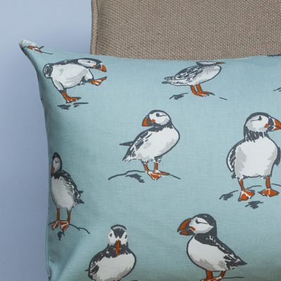Puffins Boudoir Cushion in Mineral Blue
