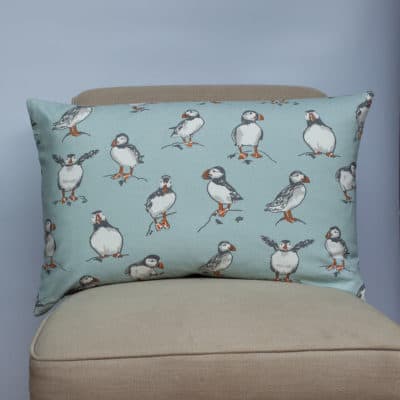 Puffins XL Rectangular Cushion in Mineral Blue