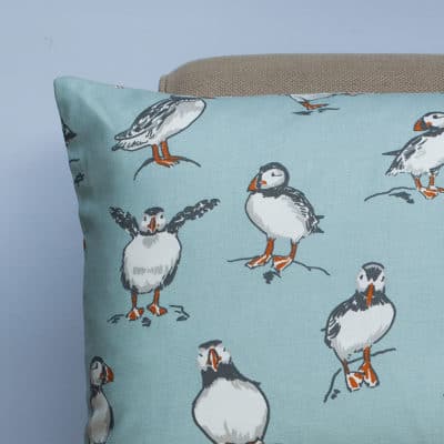 Puffins XL Rectangular Cushion in Mineral Blue