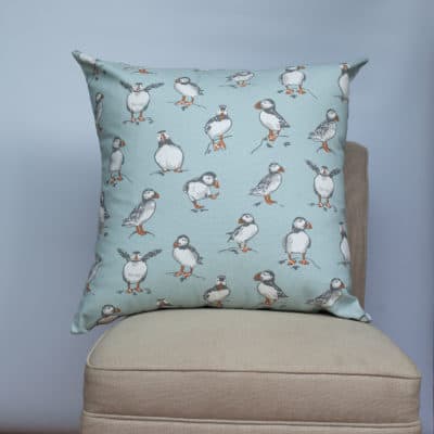 Puffins Extra-Large Cushion in Mineral Blue