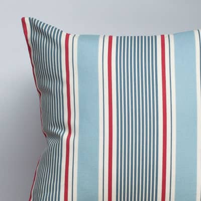 Coastal Stripe Cushion in Soft Blue and Red