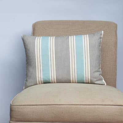 Coastal Stripe Boudoir Cushion in Duck Egg Blue