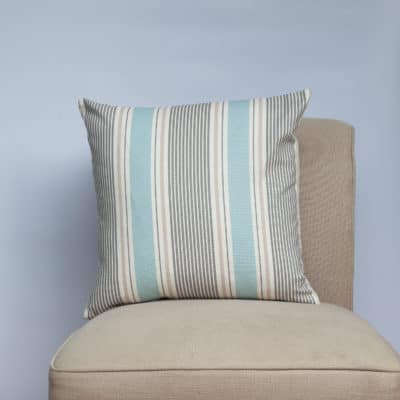 Coastal Stripe Cushion in Duck Egg Blue