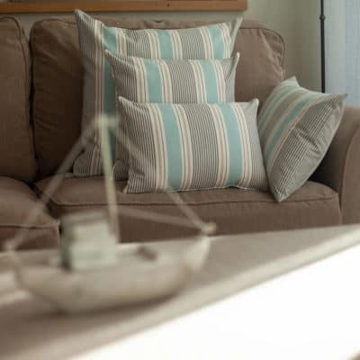 Coastal Stripe Boudoir Cushion in Duck Egg Blue