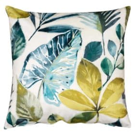 Tropical Leaf Velvet Cushion in Petrol Blue