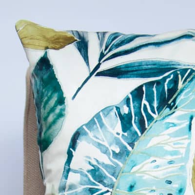 Tropical Velvet Cushion in Petrol Blue
