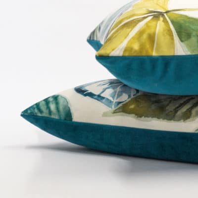 Tropical Velvet Cushion in Petrol Blue
