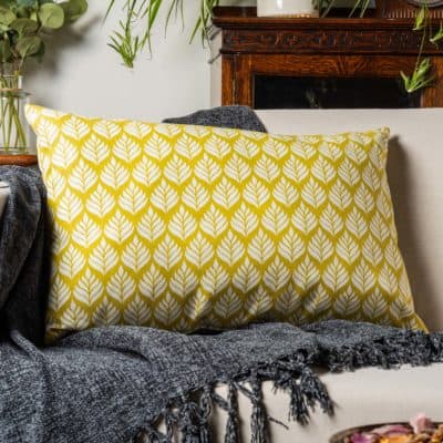 Minimalist Scandi Leaf XL Rectangular Cushion in Yellow