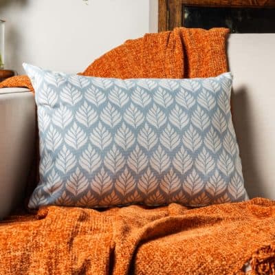 Minimalist Scandi Leaf Boudoir Cushion in Cornflower Blue