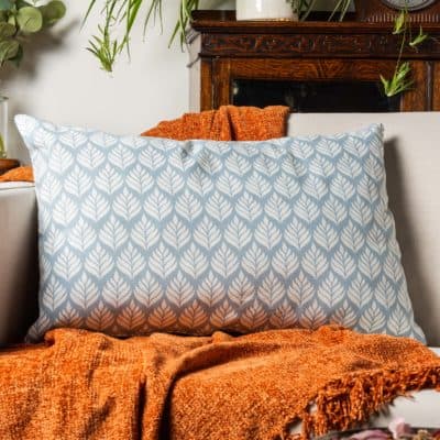 Minimalist Scandi Leaf XL Rectangular Cushion in Cornflower