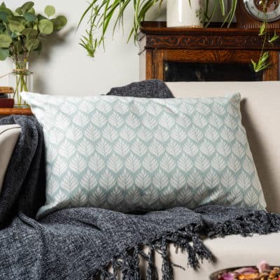 Minimalist Scandi Leaf XL Rectangular Cushion in Duck Egg Blue