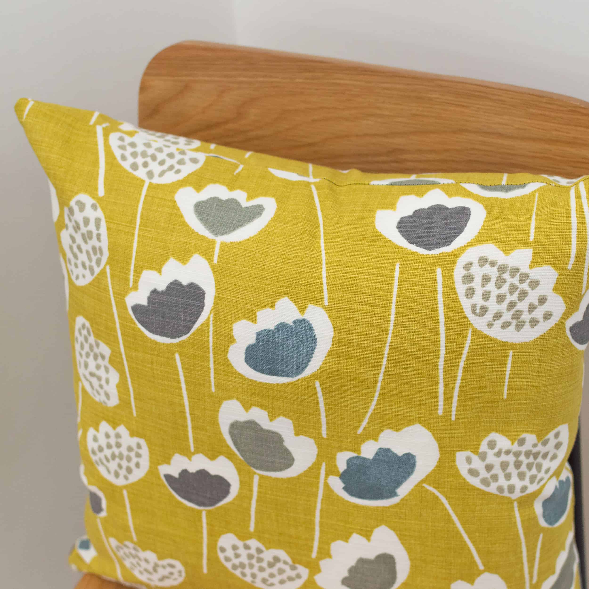 Bright Yellow Scandi Tulip Print Cushion