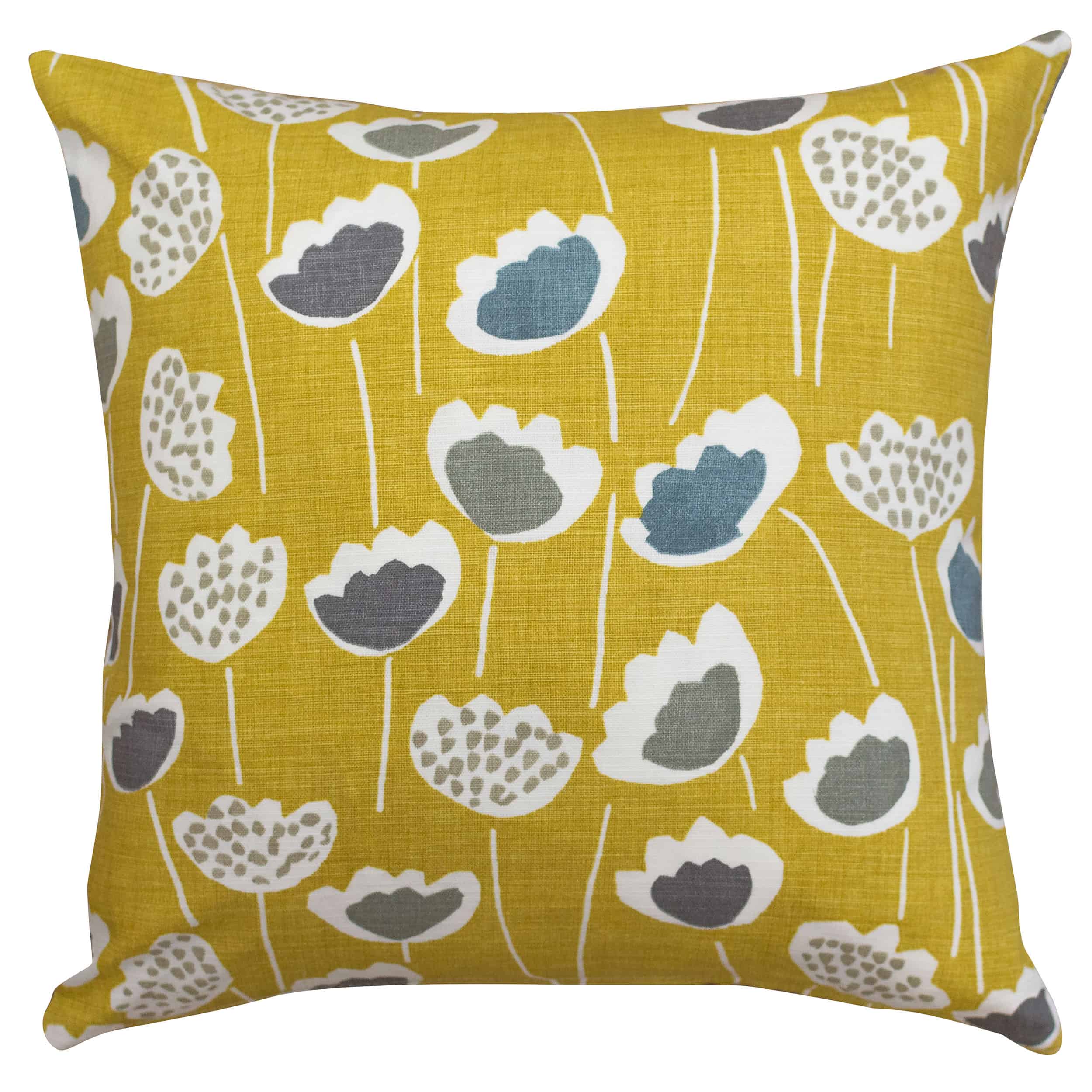 Bright Yellow Scandi Tulip Print Cushion