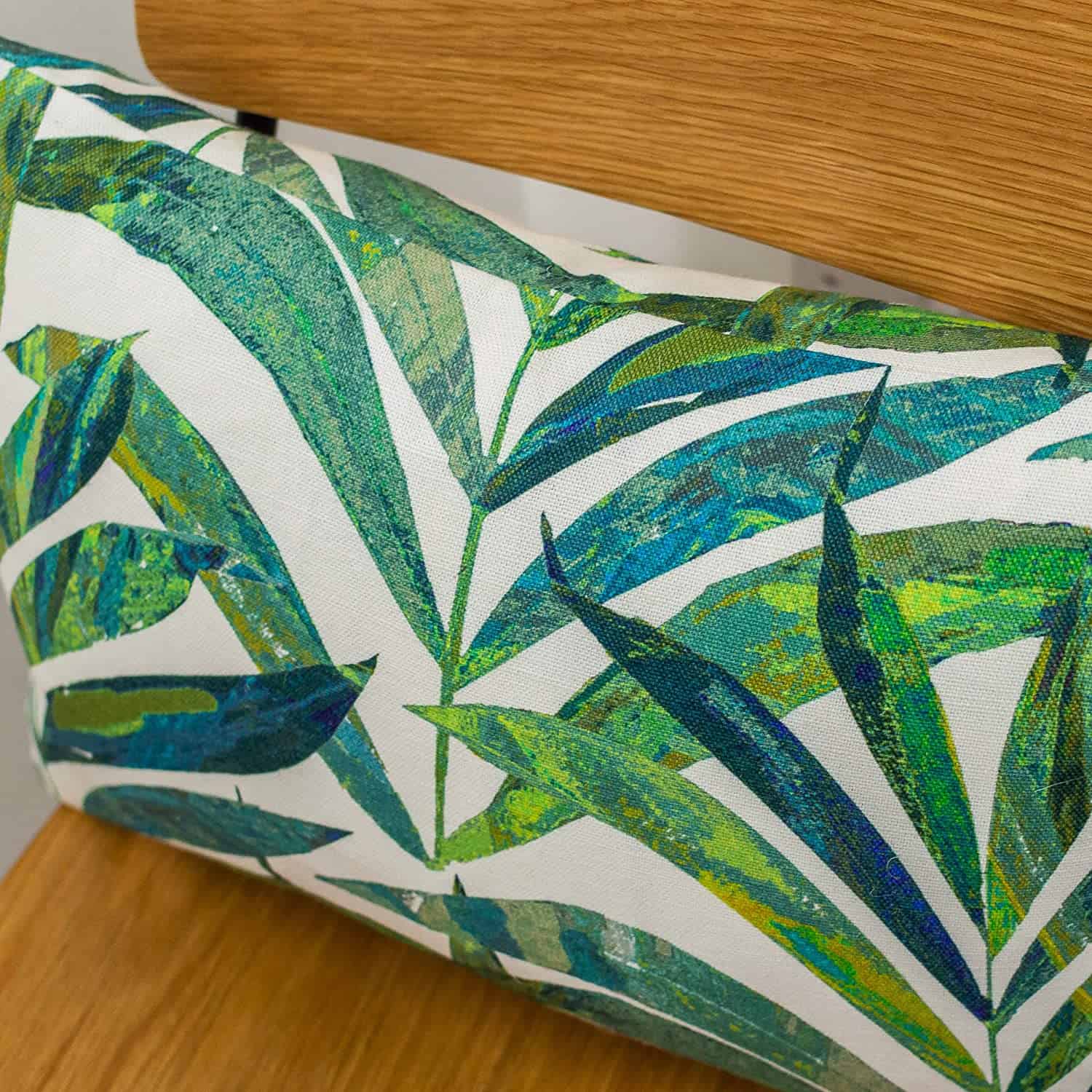 Linen Palm Leaves Boudoir Cushion in Green Linen Loft