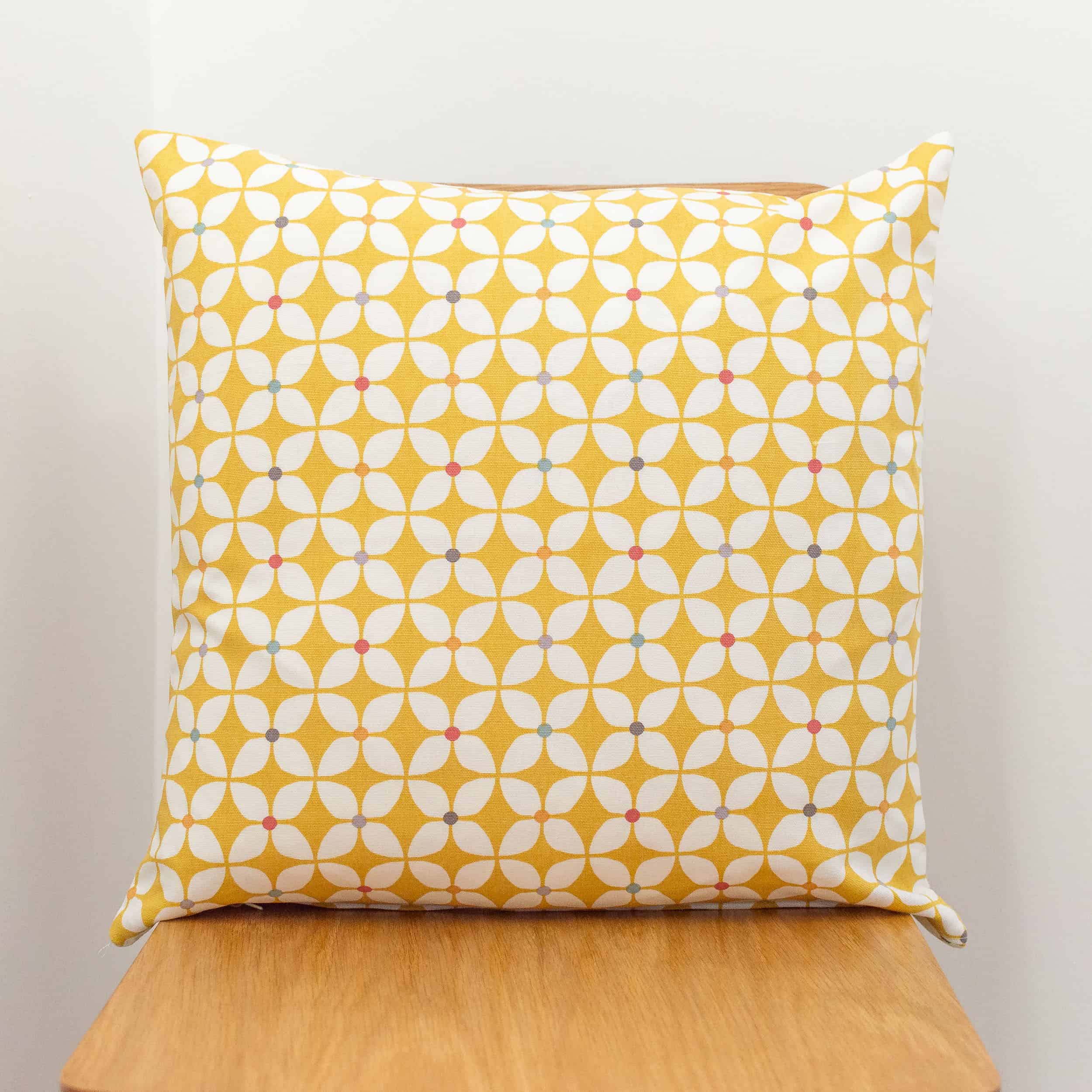 Retro Mini Geometric Print Cushion in Yellow
