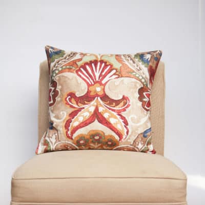 Decadent Damask Print Cushion in Peony