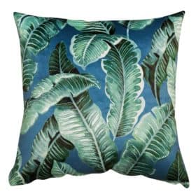 Calathea Jungle Leaf Velvet Extra-Large Cushion in Jewel Blue