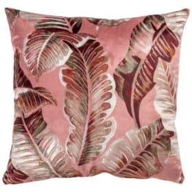 Calathea Jungle Leaf Velvet Cushion in Dusky Pink