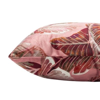 Calathea Jungle Leaf Velvet Cushion in Dusky Pink