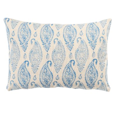 Paisley Block Print Style Linen Blend Boudoir Cushion in Cornflower Blue