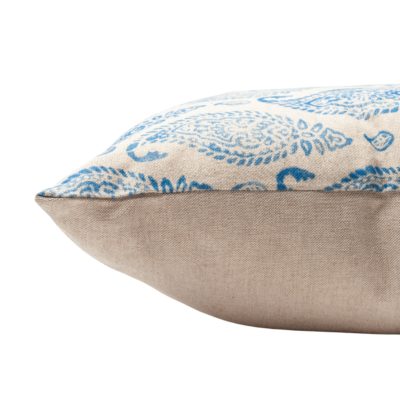 Paisley Block Print Style Linen Blend Cushion in Cornflower Blue