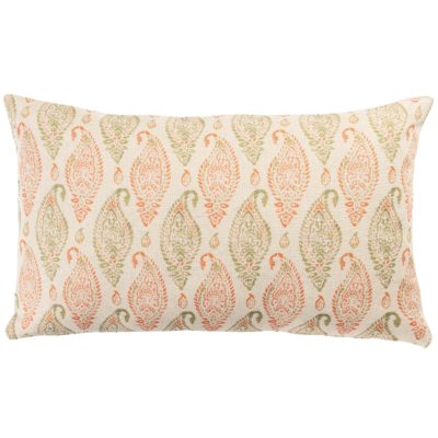 Paisley Block Print Style Linen Blend XL Rectangular Cushion in Green and Apricot