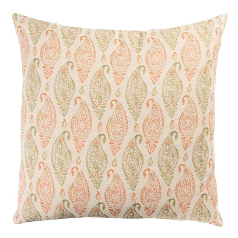 Paisley Block Print Style Linen Blend Extra-Large Cushion in Green and Apricot