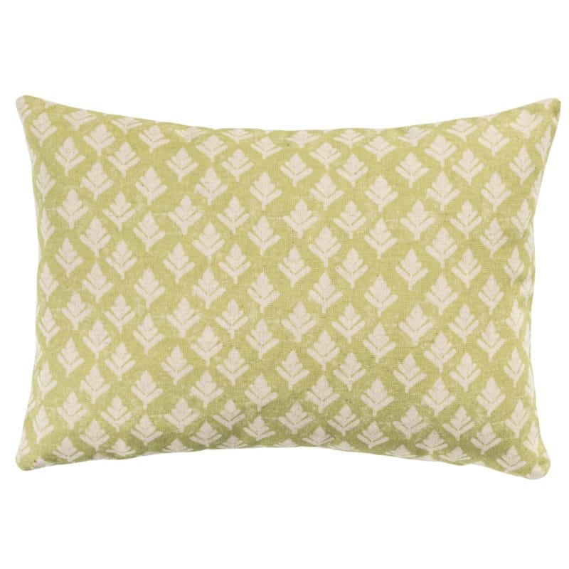 Rustic Leaf Linen Blend Boudoir Cushion in Pale Green