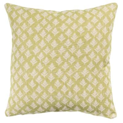 Rustic Leaf Linen Blend Cushion in Pale Green