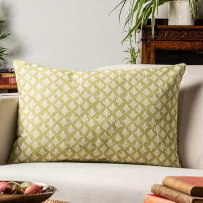 Rustic Leaf Linen Blend XL Rectangular Cushion in Pale Green