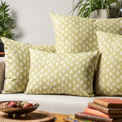 Rustic Leaf Linen Blend XL Rectangular Cushion in Pale Green