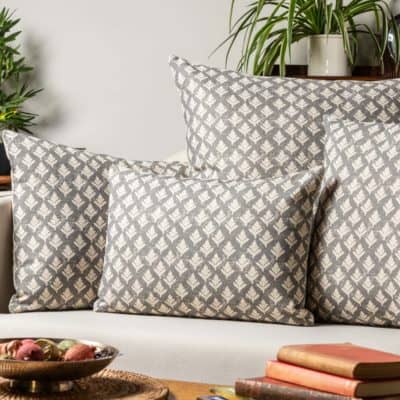 Rustic Leaf Linen Blend Boudoir Cushion in Dove Grey