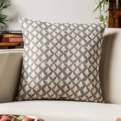 Rustic Leaf Linen Blend Cushion in Dove Grey