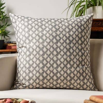 Rustic Leaf Linen Blend Extra-Large Cushion in Dove Grey