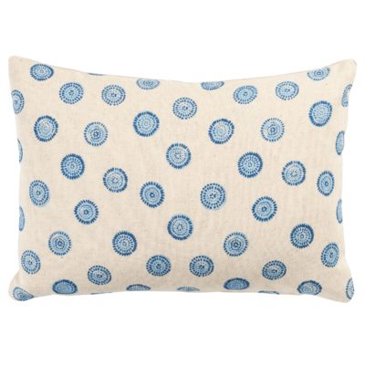 Flower Block Print Linen Blend Boudoir Cushion in Cornflower Blue