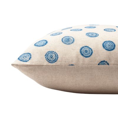 Flower Block Print Linen Blend Boudoir Cushion in Cornflower Blue