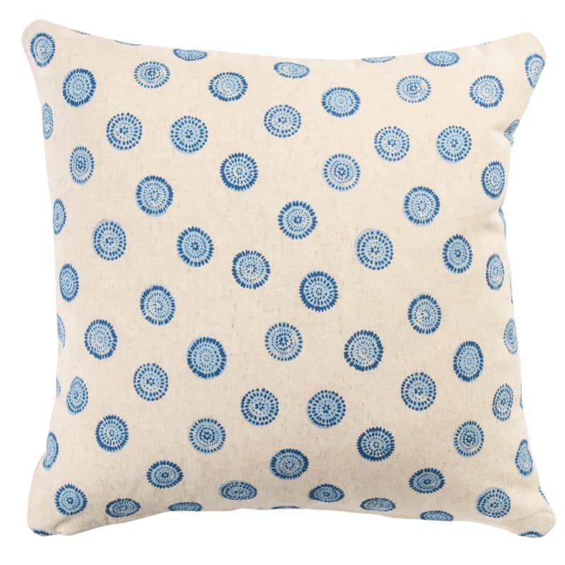 Flower Block Print Linen Blend Cushion in Cornflower Blue