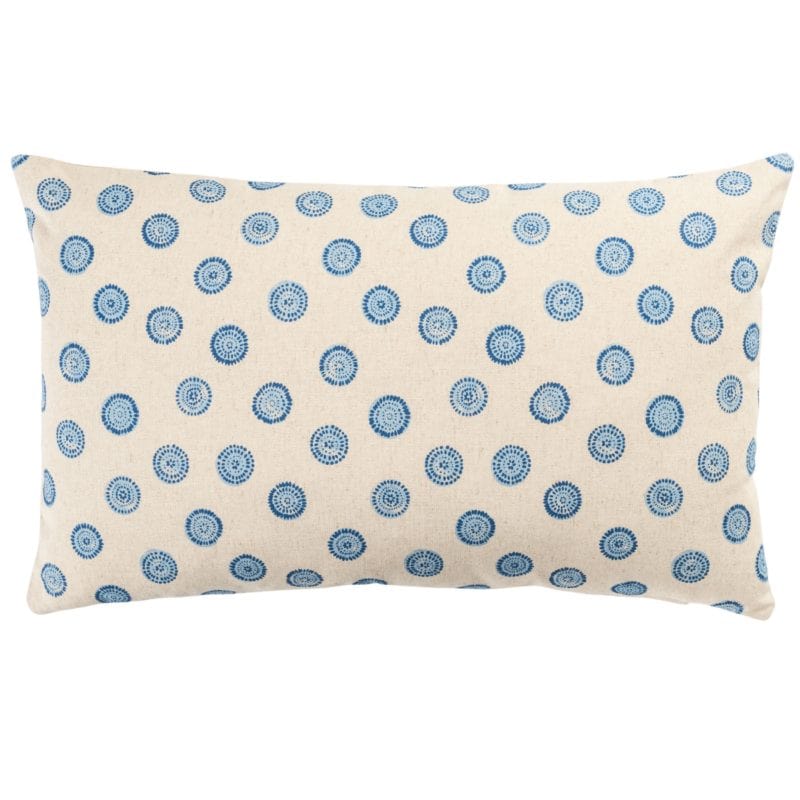 Flower Block Print Linen Blend XL Rectangular Cushion in Cornflower Blue